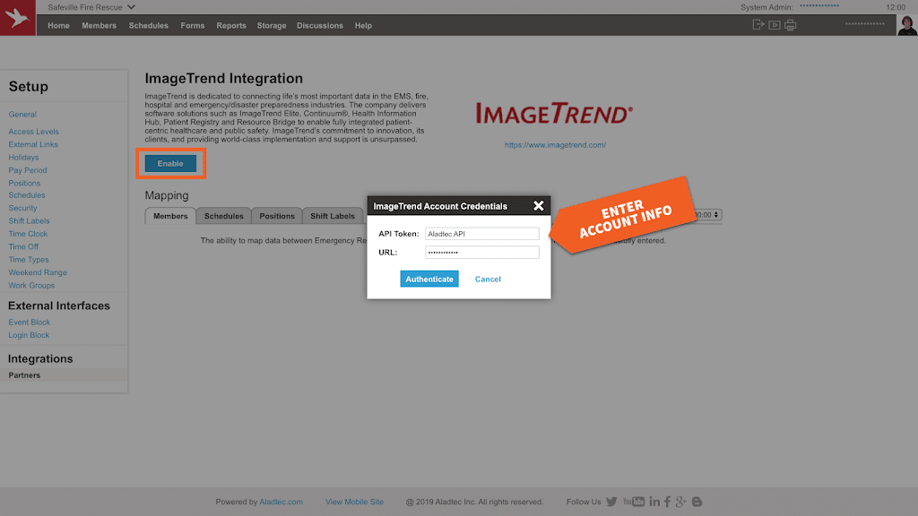 Integration ImageTrend Credentials