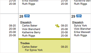 Schedule Views screenshot in the Aladtec Application, demonstrating the ease of trading shifts.