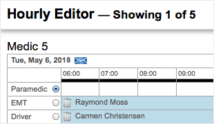 Hourly Editor screenshot in the Aladtec Application, demonstrating administrators' flexibility to fine tune employees' schedules when needed.