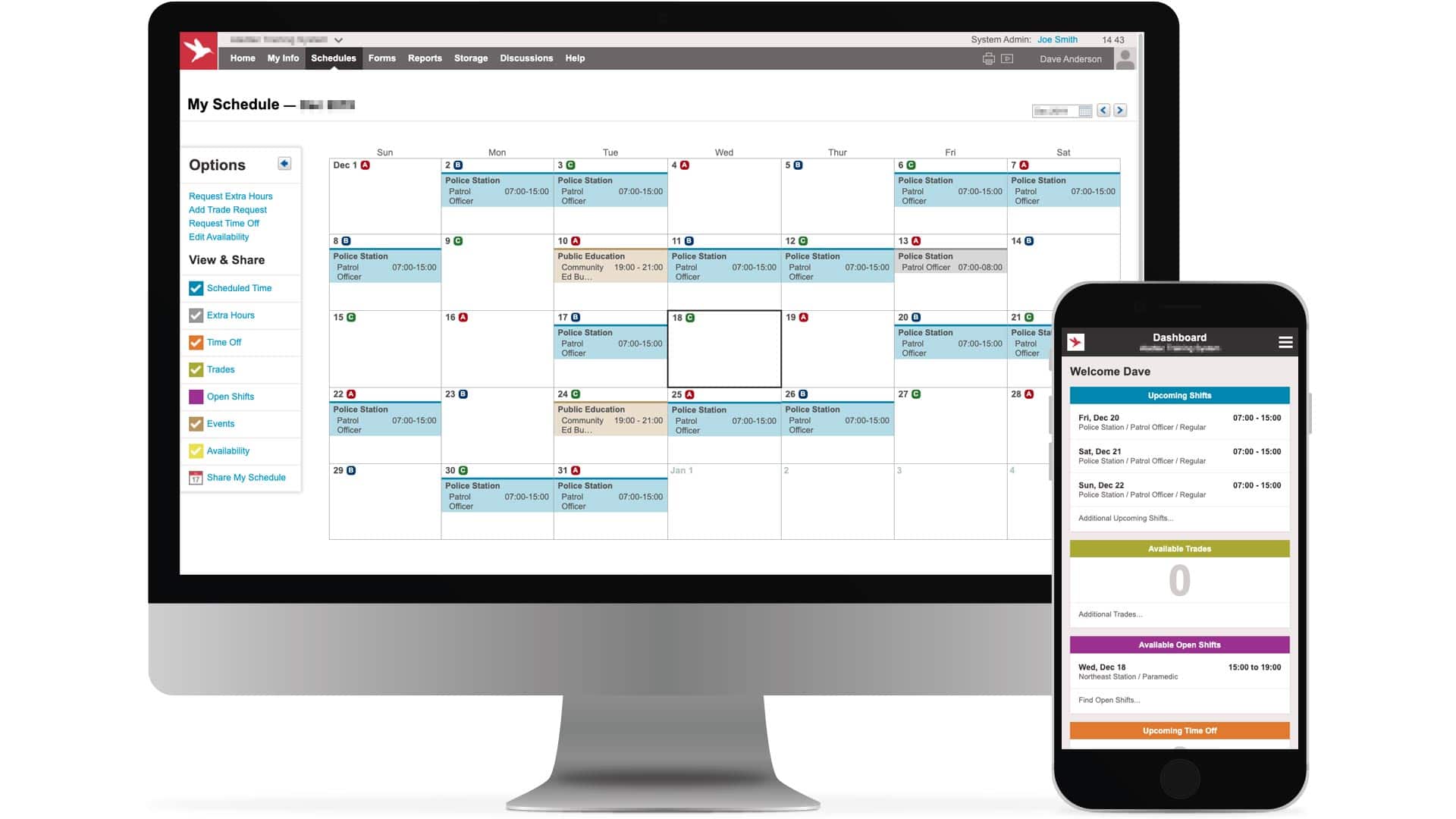 Aladtec online employee scheduling on a desktop and mobile device