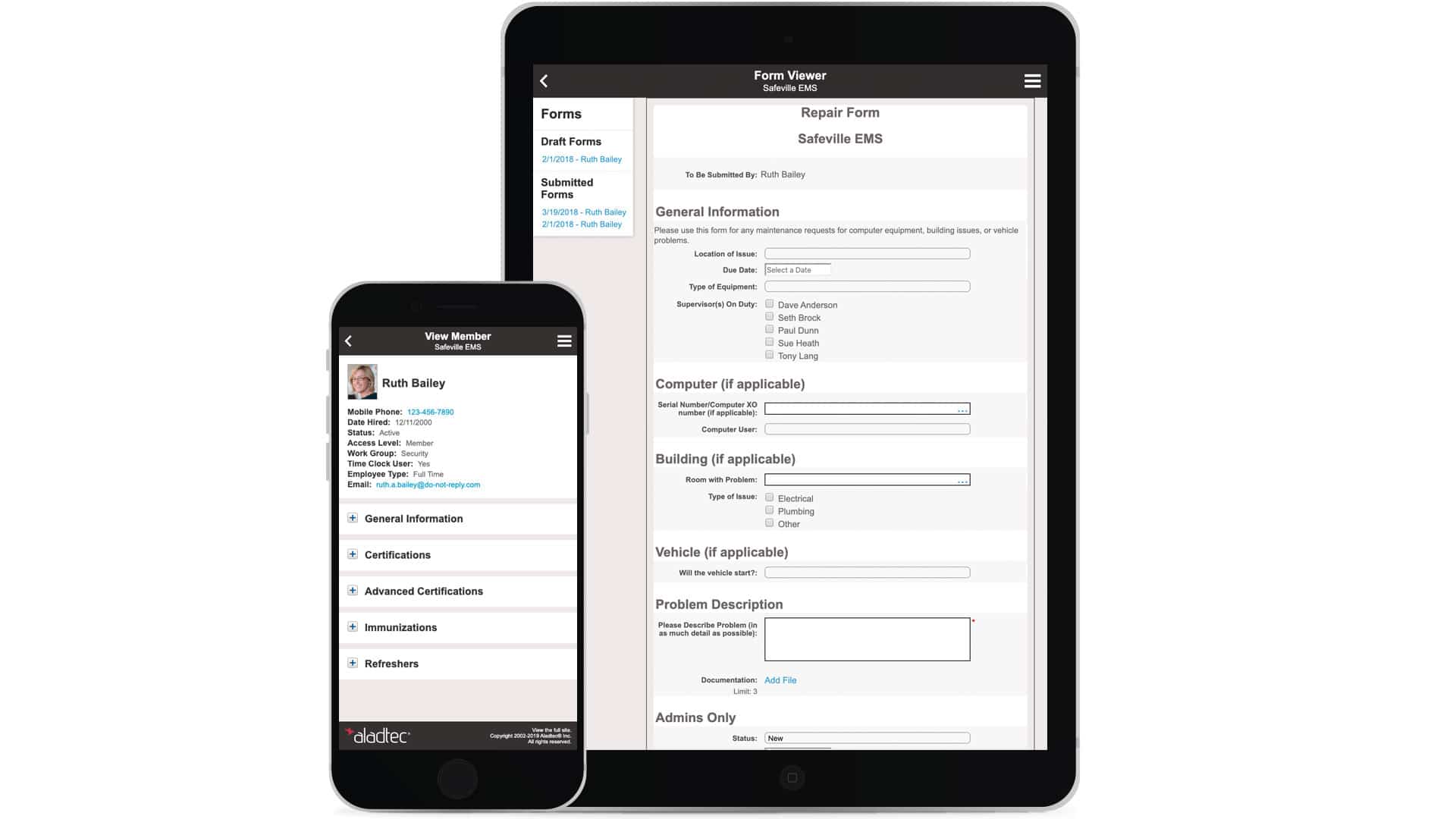 Aladtec software on mobile devices